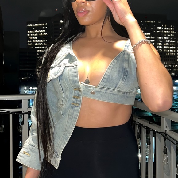 Denim Half bralette half jacket top - Picture 3 of 5